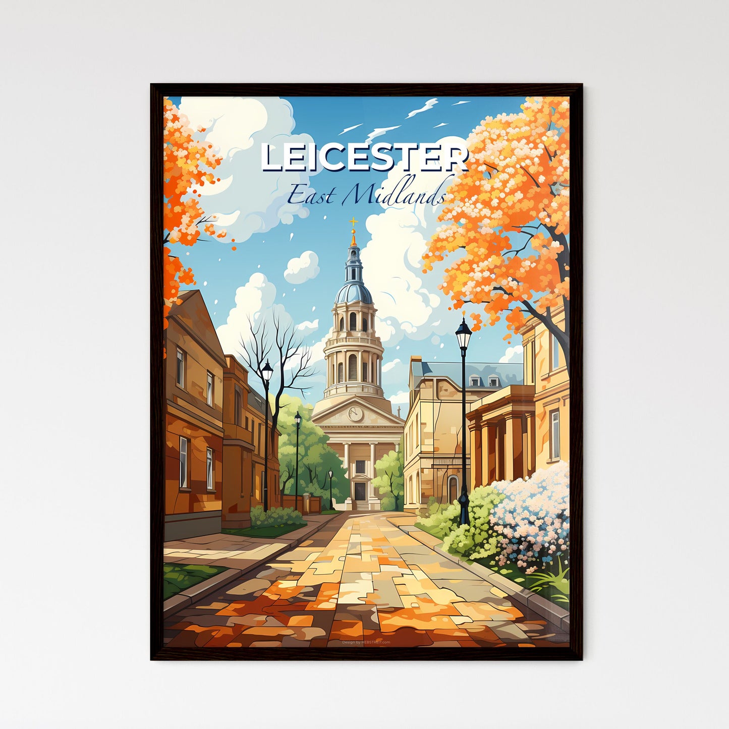 Leicester, East Midlands, A Poster of a street with trees and a building Default Title