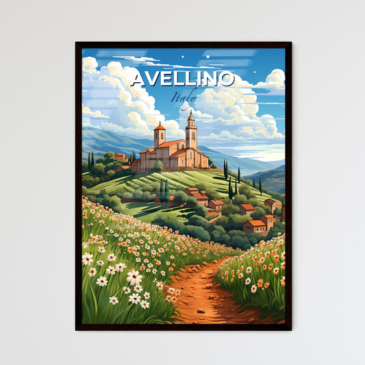 Avellino, Italy, A Poster of a landscape with a church and flowers Default Title