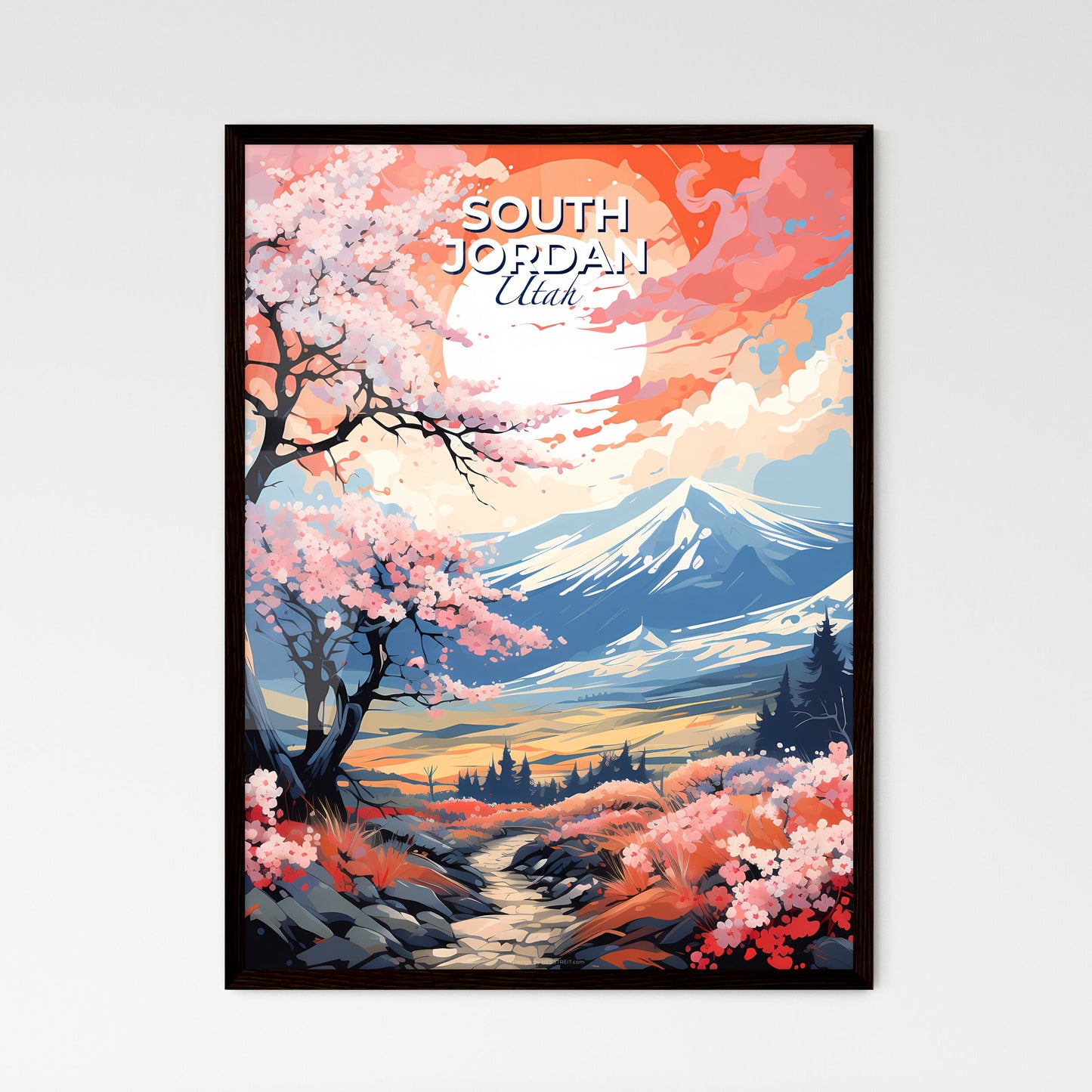 South Jordan, Utah, A Poster of a painting of a landscape with trees and mountains Default Title