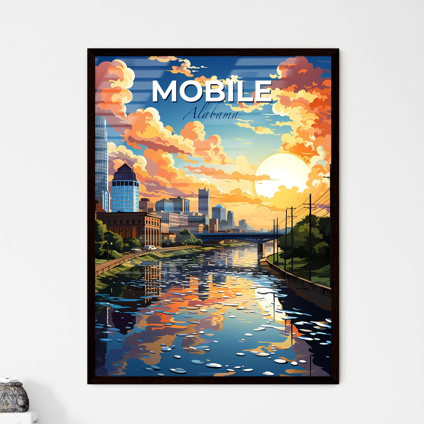 Mobile, Alabama, A Poster of a river with a city and a bridge Default Title