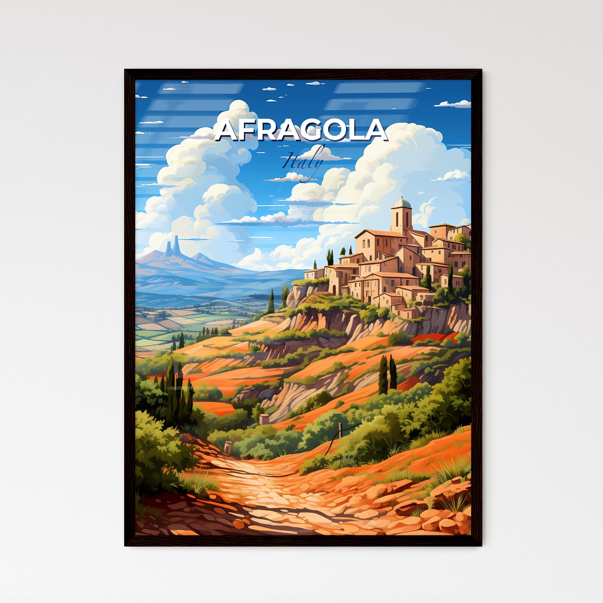 Afragola, Italy, A Poster of a landscape with a village on a hill Default Title
