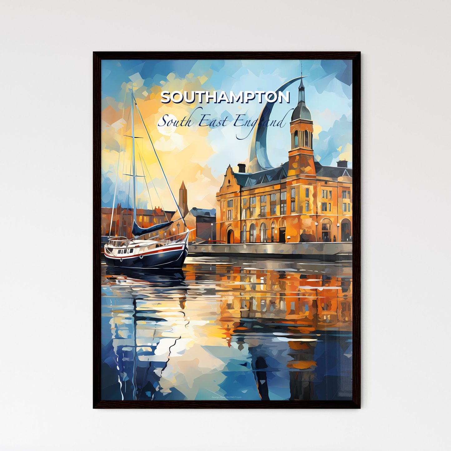 Southampton, South East England, A Poster of a painting of a building and a boat in water Default Title