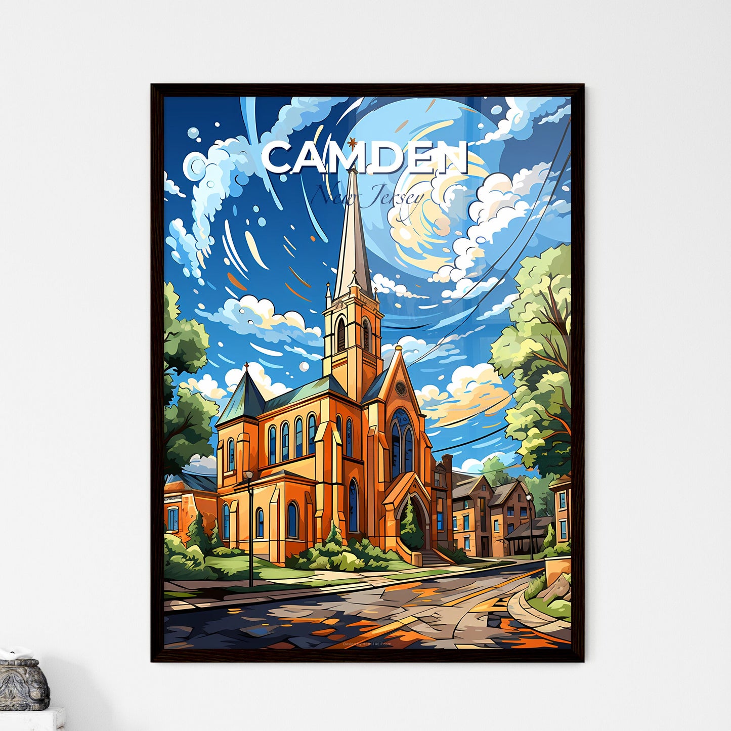 Camden, New Jersey, A Poster of a church with a steeple and trees Default Title