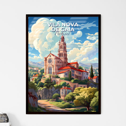 Vila Nova De Gaia, Portugal, A Poster of a building on a hill with trees and clouds Default Title