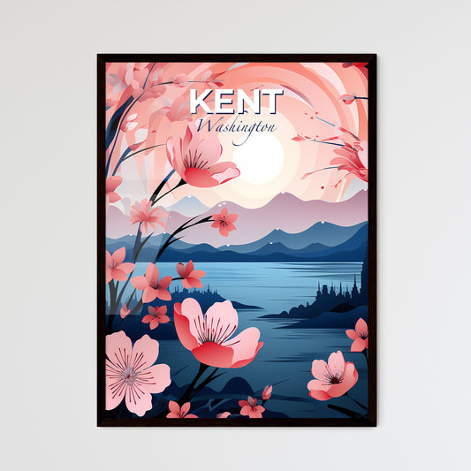Kent, Washington, A Poster of a painting of a landscape with pink flowers and mountains Default Title