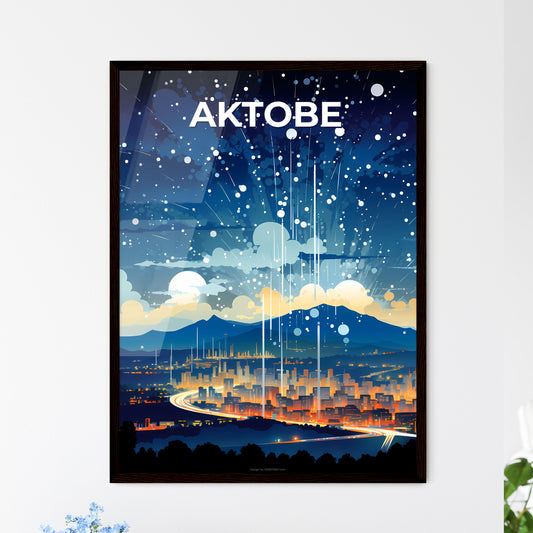 Aktobe, Kazakhstan, A Poster of a city with lights and mountains in the background Default Title
