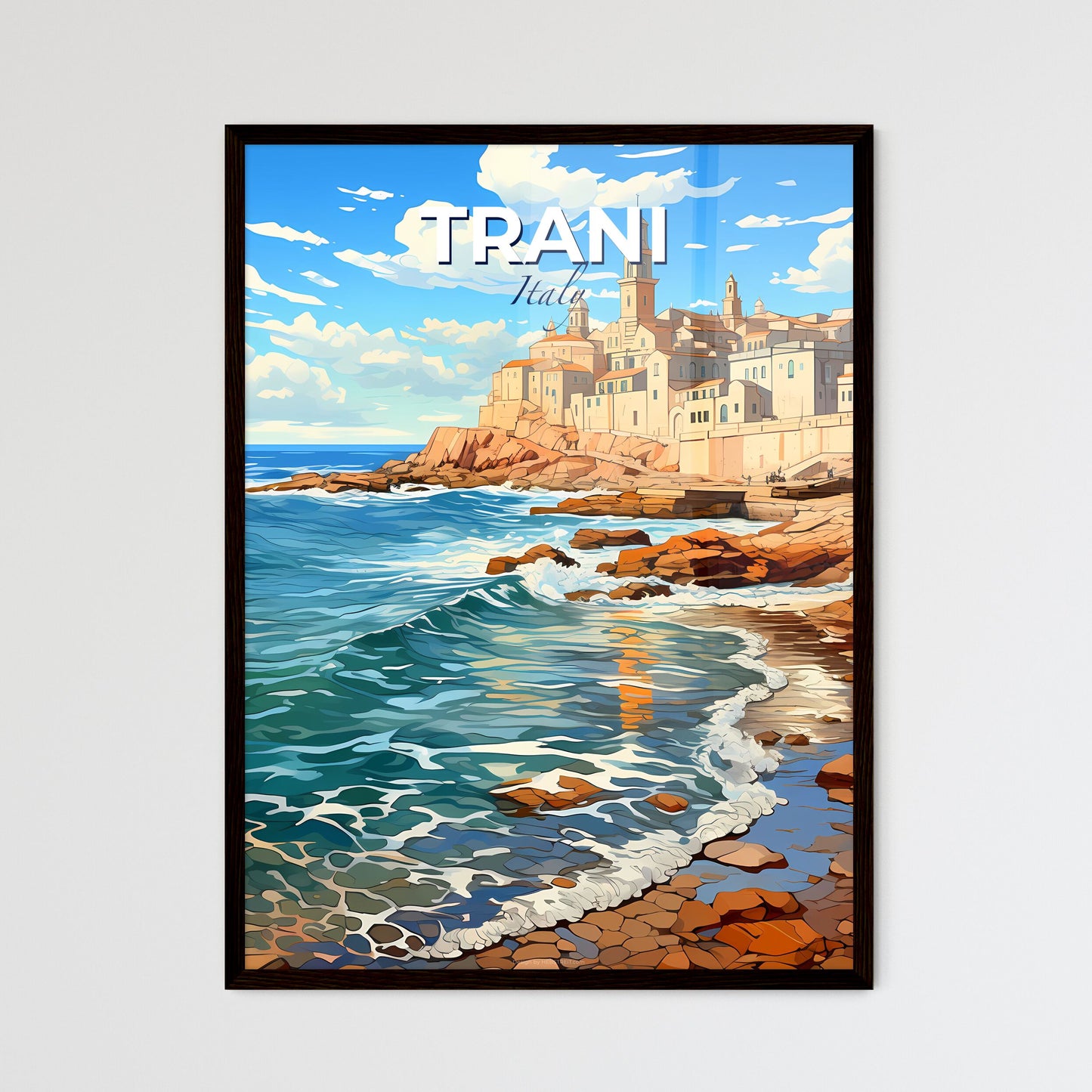 Trani, Italy, A Poster of a beach with a building on the side Default Title
