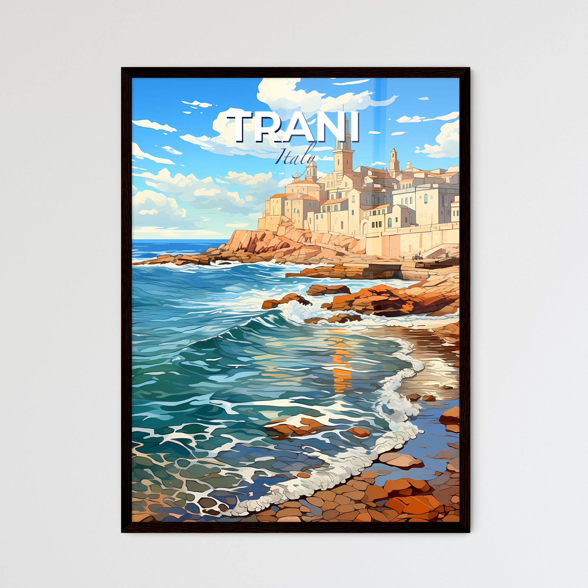 Trani, Italy, A Poster of a beach with a building on the side Default Title