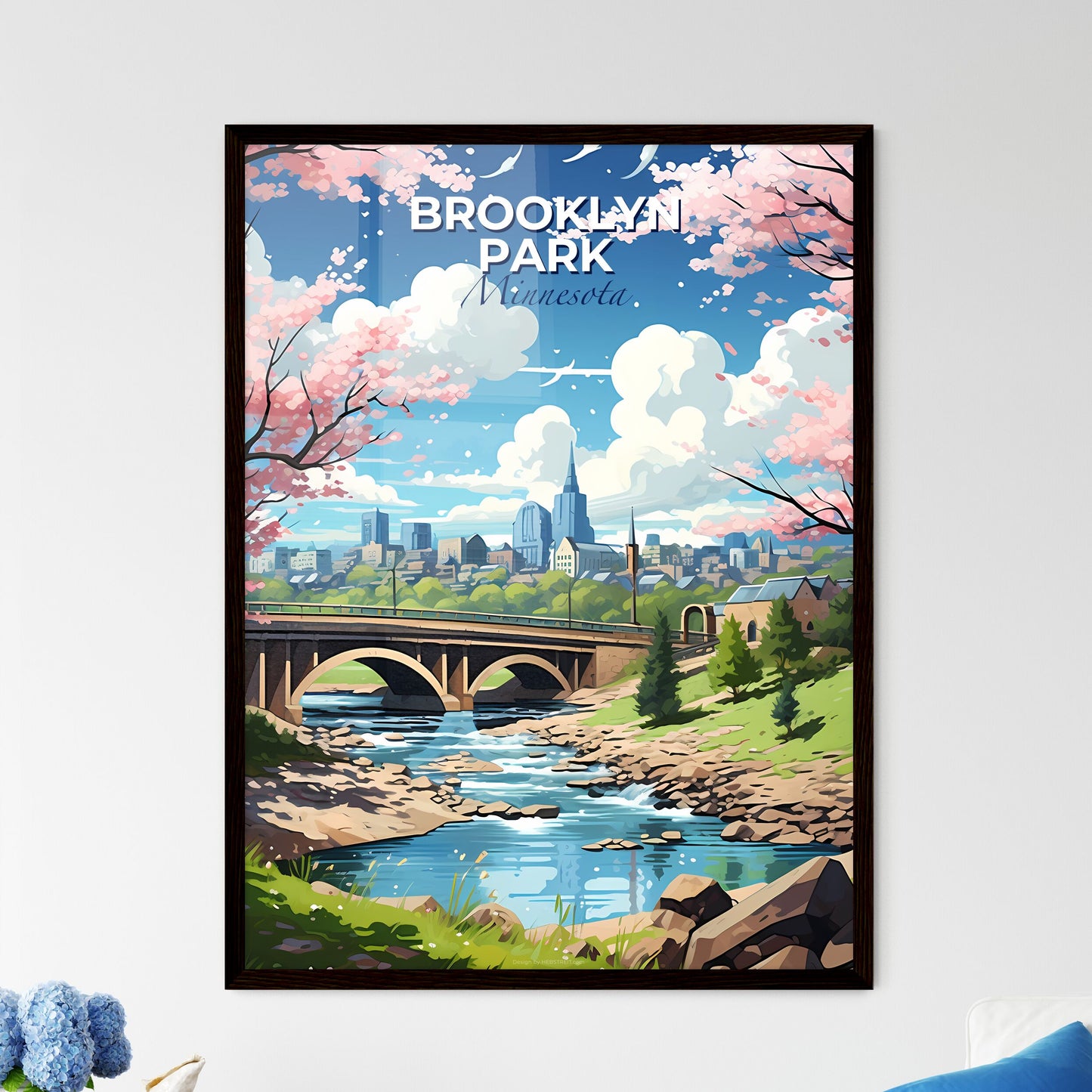 Brooklyn Park, Minnesota, A Poster of a bridge over a river with a city in the background Default Title