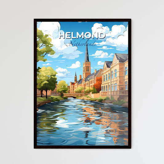 Helmond, Netherlands, A Poster of a river with a church and trees Default Title