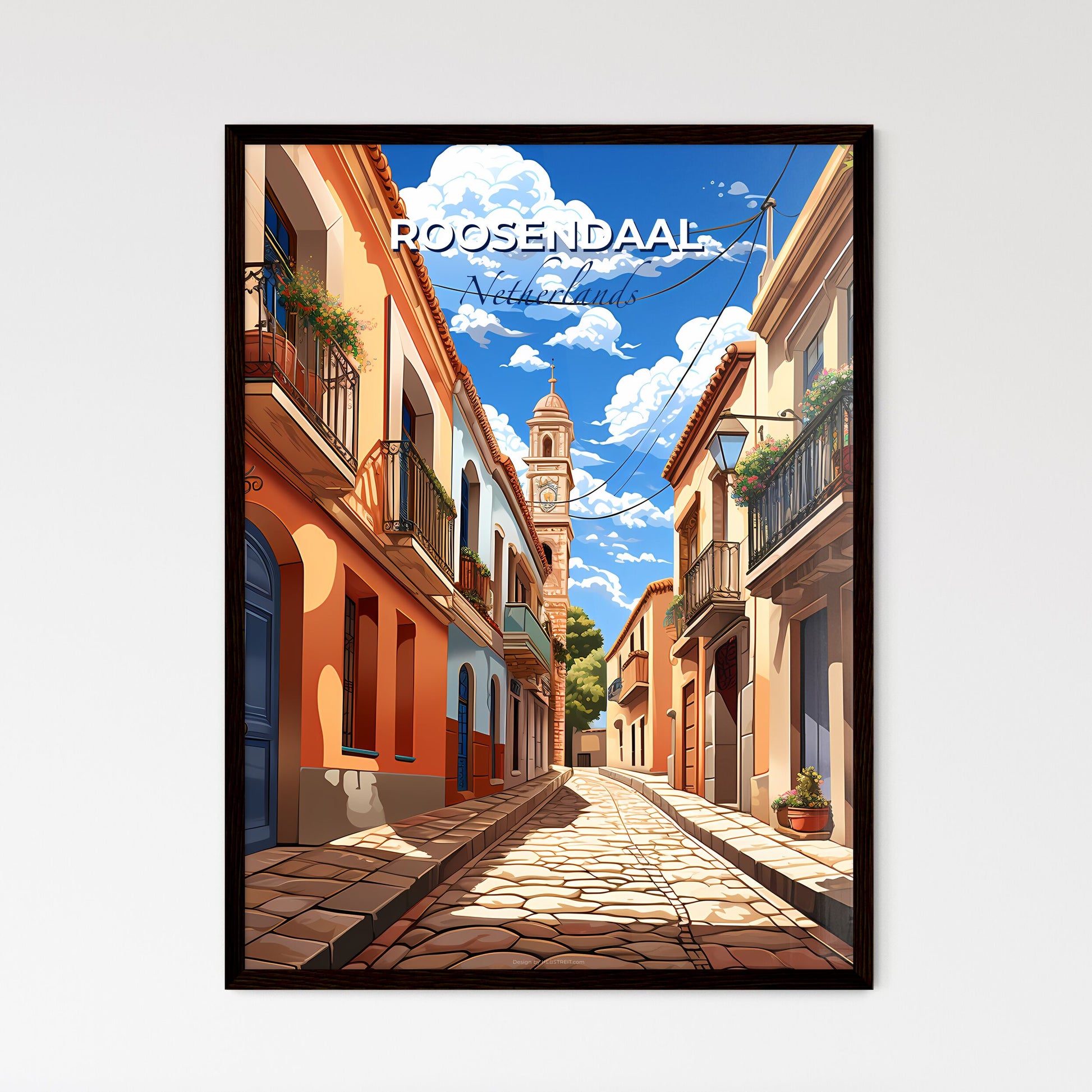 Roosendaal, Netherlands, A Poster of a street with buildings and a tower Default Title
