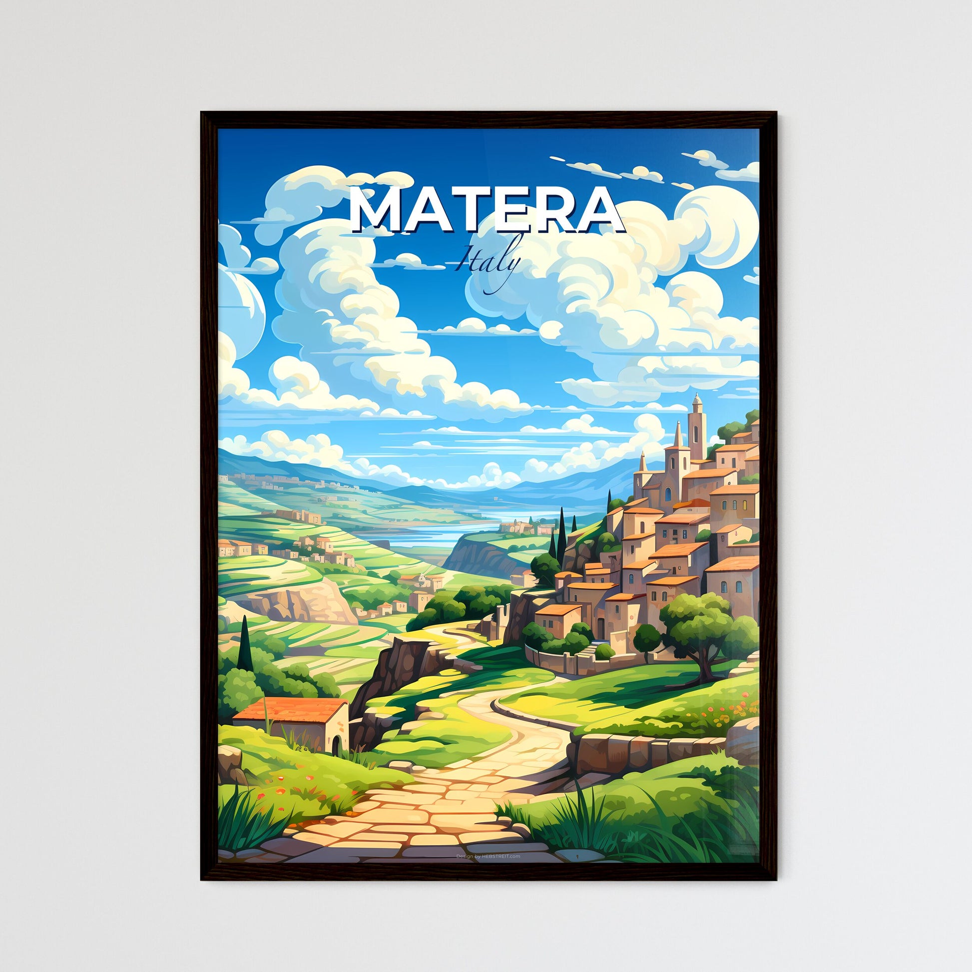 Matera, Italy, A Poster of a landscape with a road and buildings Default Title