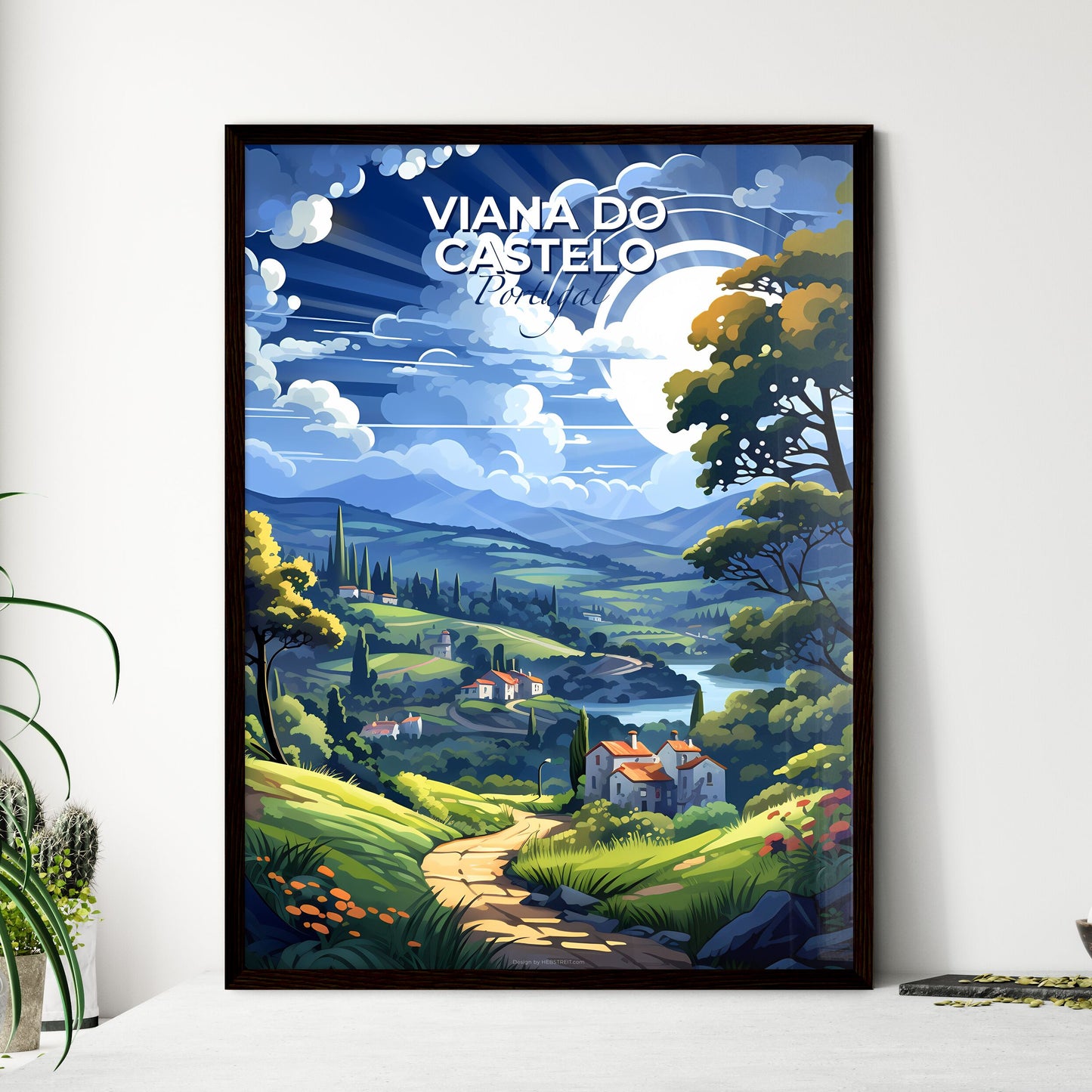 Viana Do Castelo, Portugal, A Poster of a landscape with a road and trees and a river Default Title