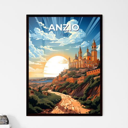 Anzio, Italy, A Poster of a large building on a hill with trees and a road Default Title