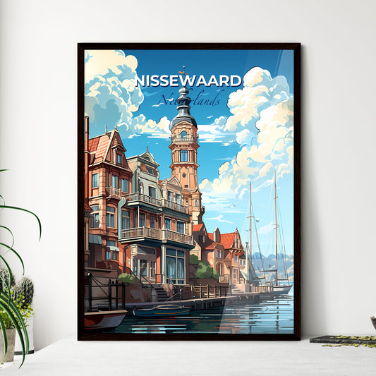 Nissewaard, Netherlands, A Poster of a water way with a building and a tower Default Title
