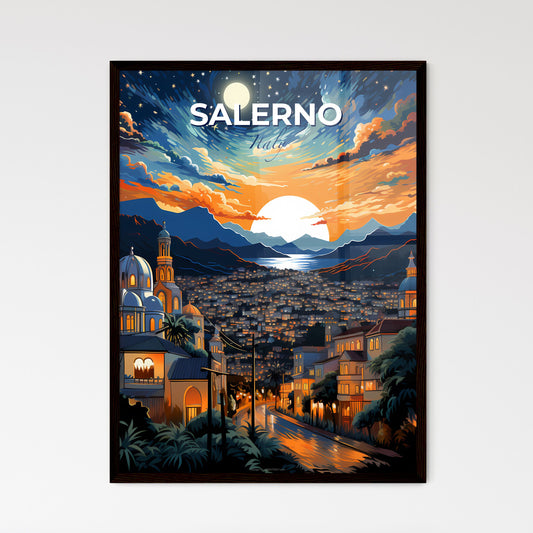 Salerno, Italy, A Poster of a city with a river and mountains in the background Default Title