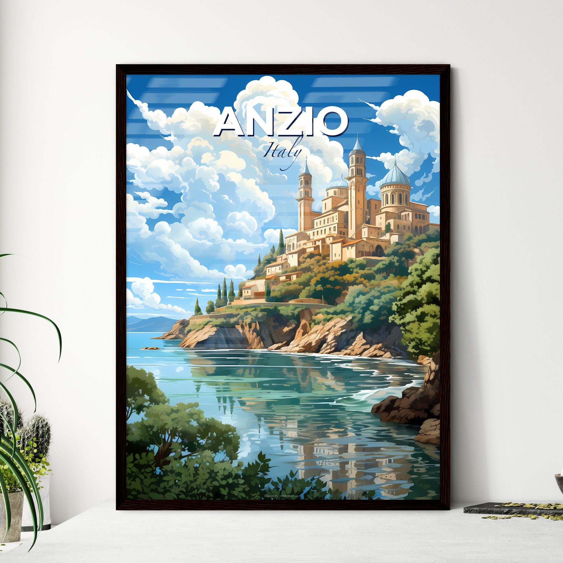 Anzio, Italy, A Poster of a castle on a hill by a body of water Default Title