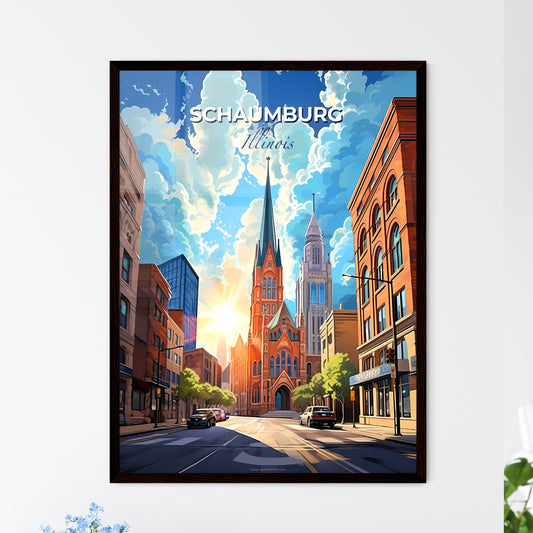 Schaumburg, Illinois, A Poster of a street with cars and a church in the background Default Title