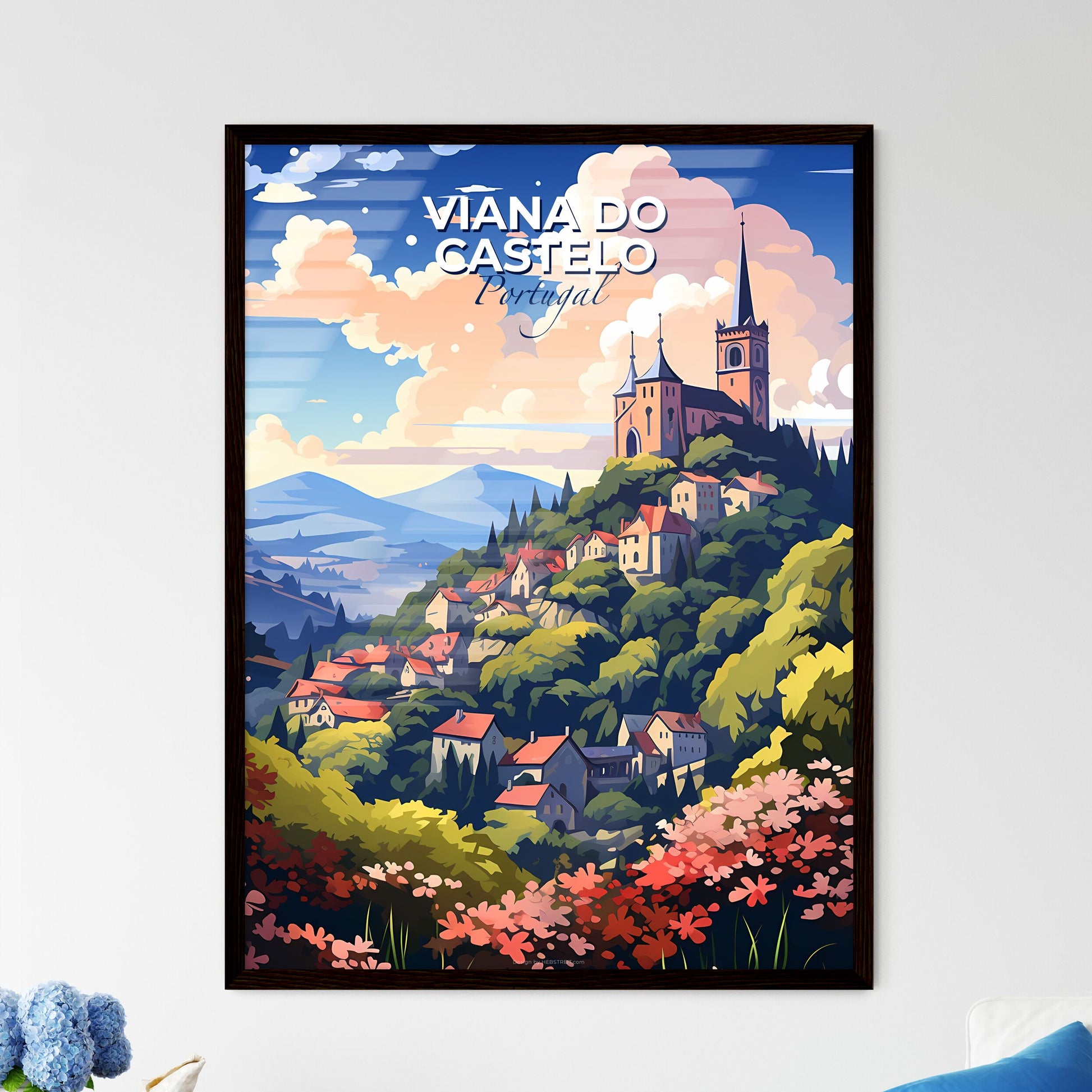 Viana Do Castelo, Portugal, A Poster of a landscape of a town with a castle on top of it Default Title