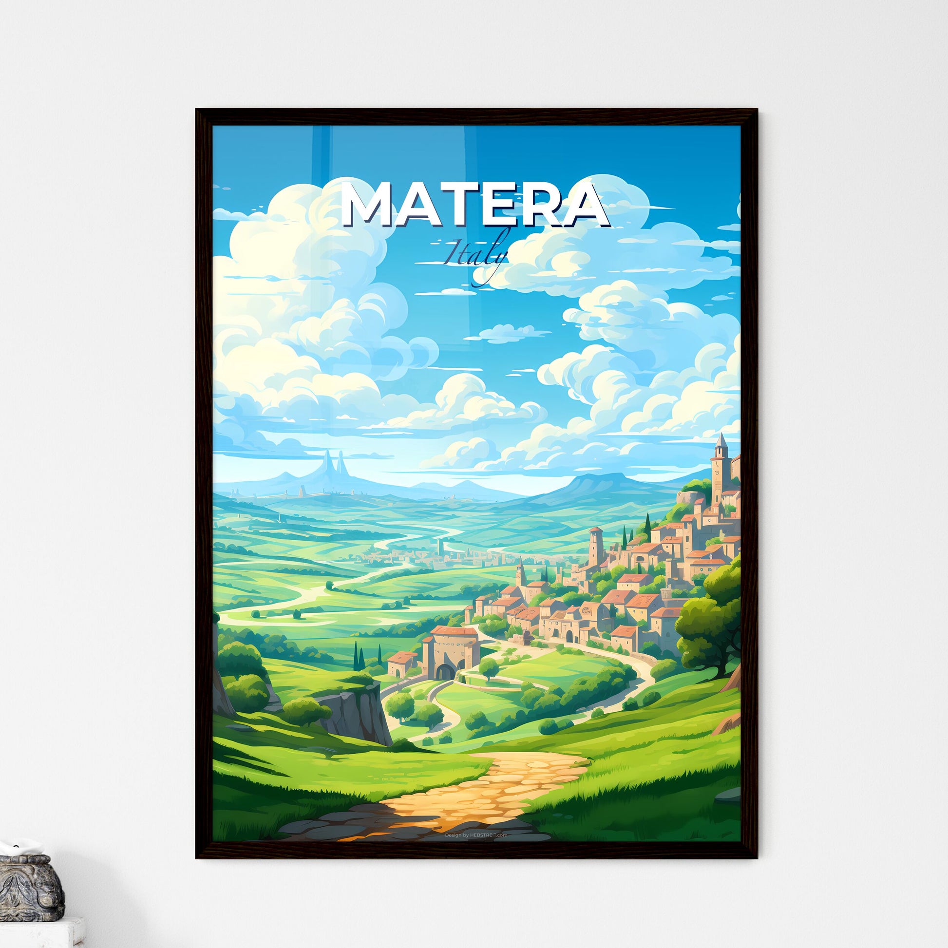 Matera, Italy, A Poster of a landscape with a town and a road Default Title