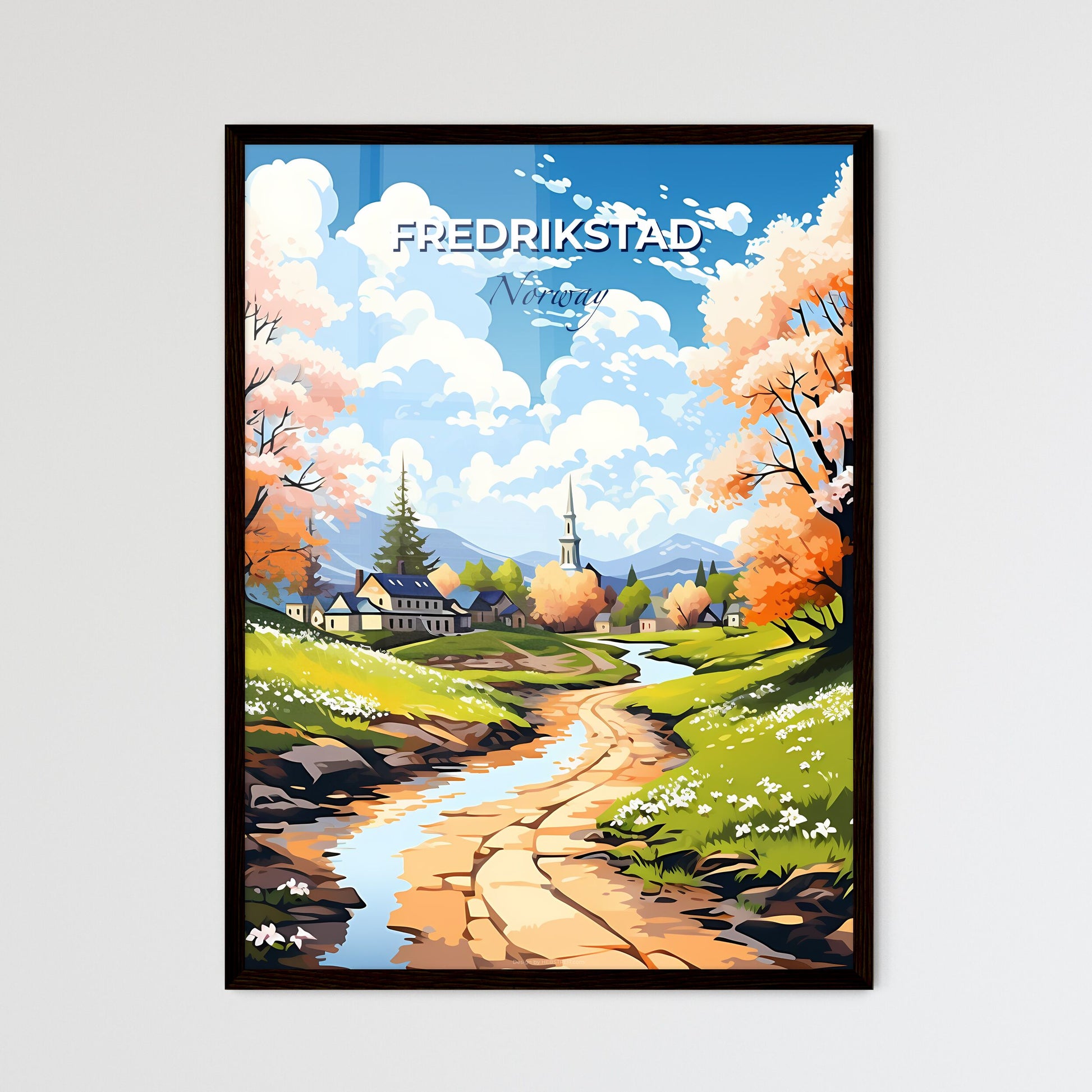Fredrikstad, Norway, A Poster of a river running through a village Default Title