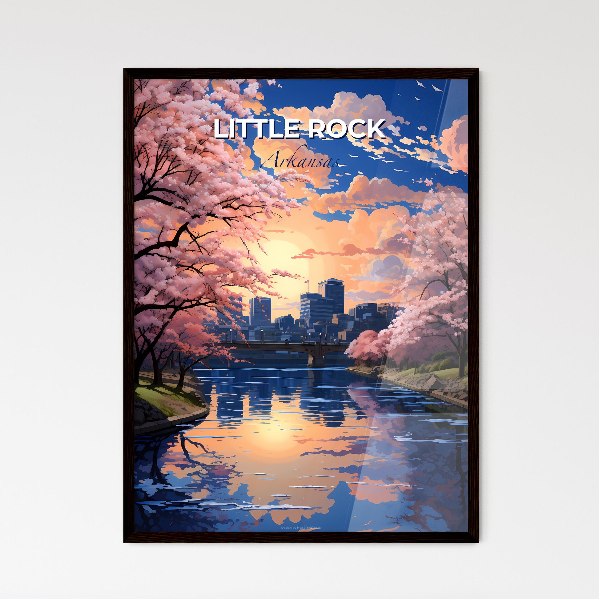 Little Rock, Arkansas, A Poster of a river with pink trees and a city in the background Default Title