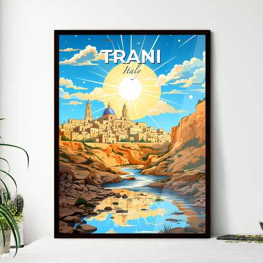 Trani, Italy, A Poster of a river running through a canyon with a city in the background Default Title
