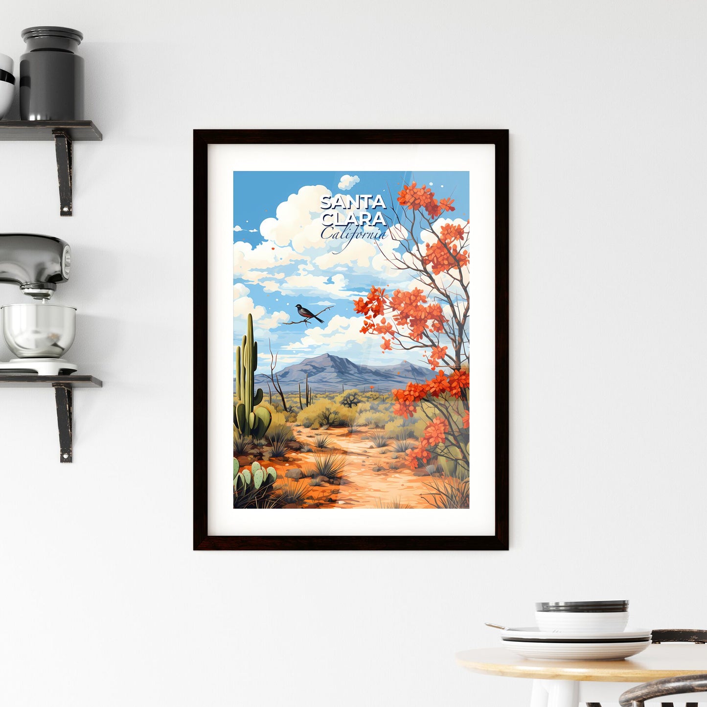 Santa Clara, California, A Poster of a landscape with cactus and a bird Default Title