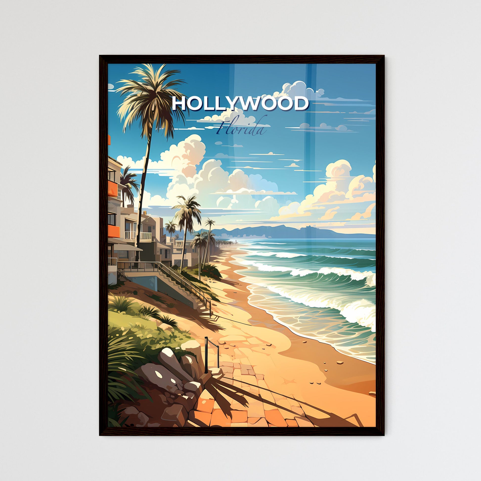 Hollywood, Florida, A Poster of a beach with palm trees and a body of water Default Title