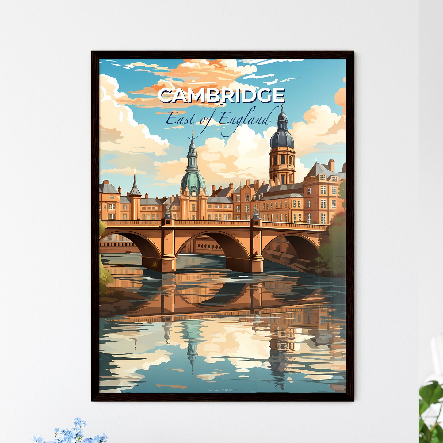 Cambridge, East of England, A Poster of a bridge over a river with buildings and trees Default Title