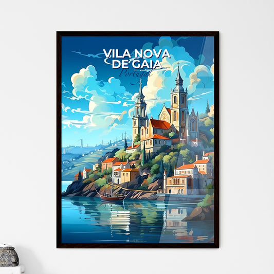 Vila Nova De Gaia, Portugal, A Poster of a painting of a town on a hill with a boat on the water Default Title