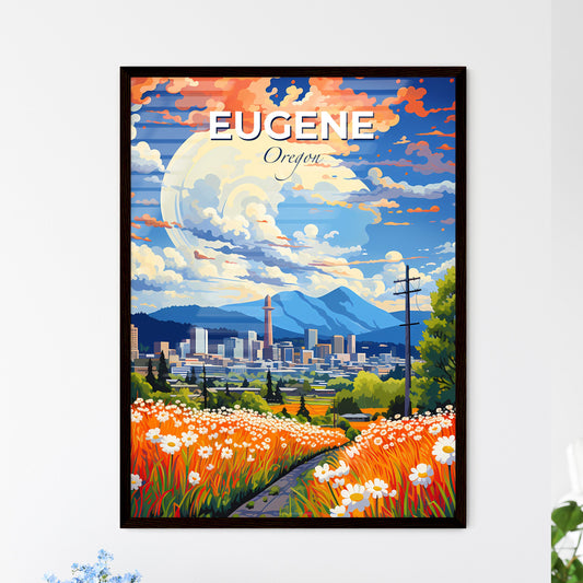 Eugene, Oregon, A Poster of a painting of a city with flowers and trees Default Title
