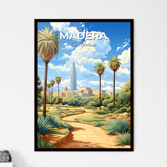 Madera, California, A Poster of a path through a park with palm trees and a city in the background Default Title