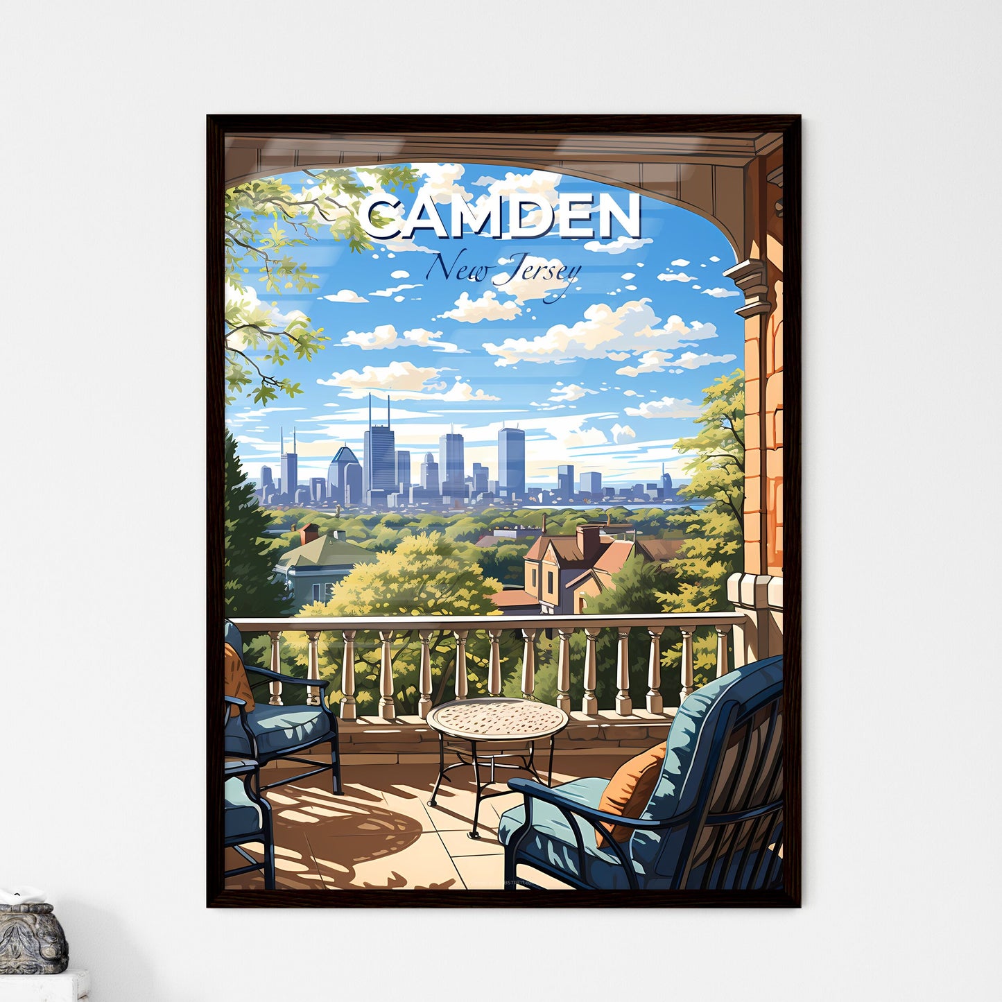 Camden, New Jersey, A Poster of a balcony with a view of a city and trees Default Title