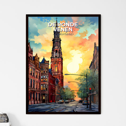 De Ronde Venen, Netherlands, A Poster of a street with a tall tower and cars on it Default Title