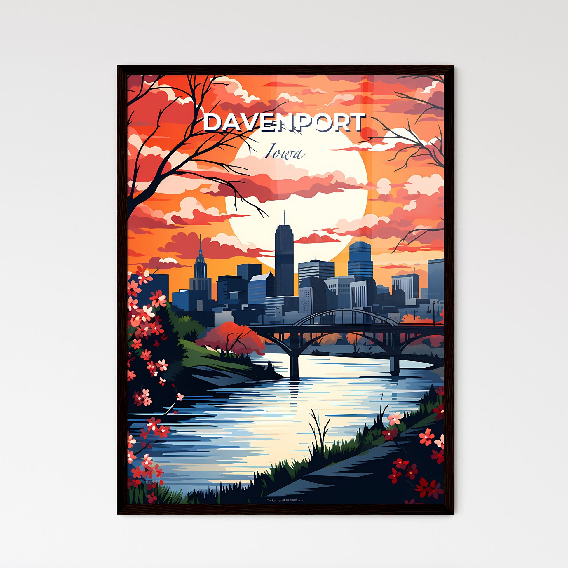 Davenport, Iowa, A Poster of a painting of a city with a bridge and flowers Default Title