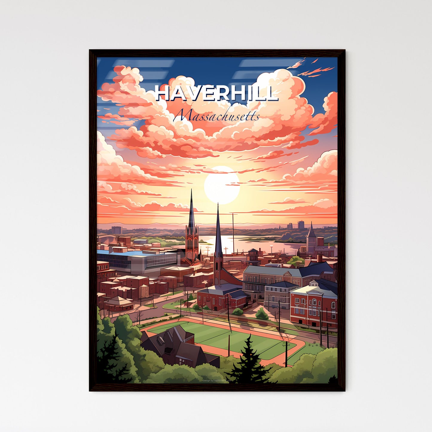 Haverhill, Massachusetts, A Poster of a city with a church and a river Default Title