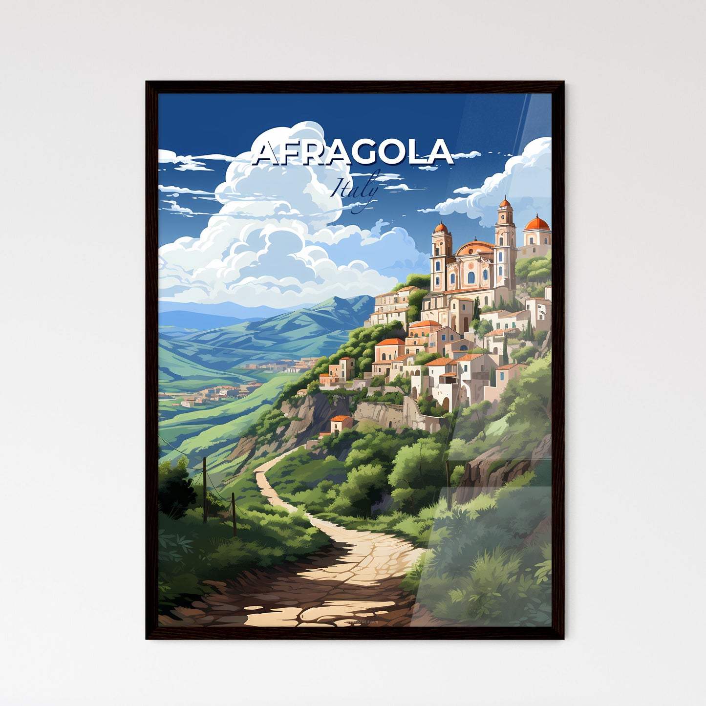 Afragola, Italy, A Poster of a landscape of a village on a hill Default Title