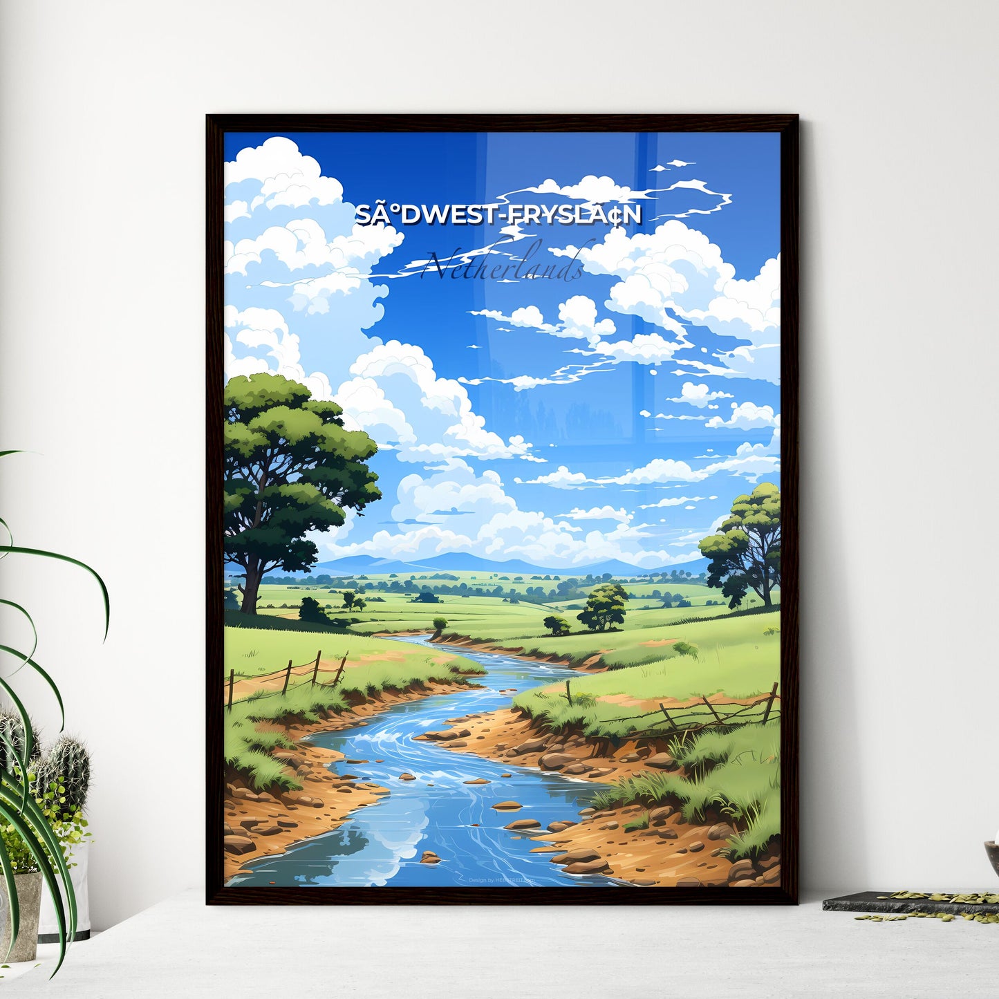 SãºDwest-Fryslã¢N, Netherlands, A Poster of a stream running through a grassy field Default Title