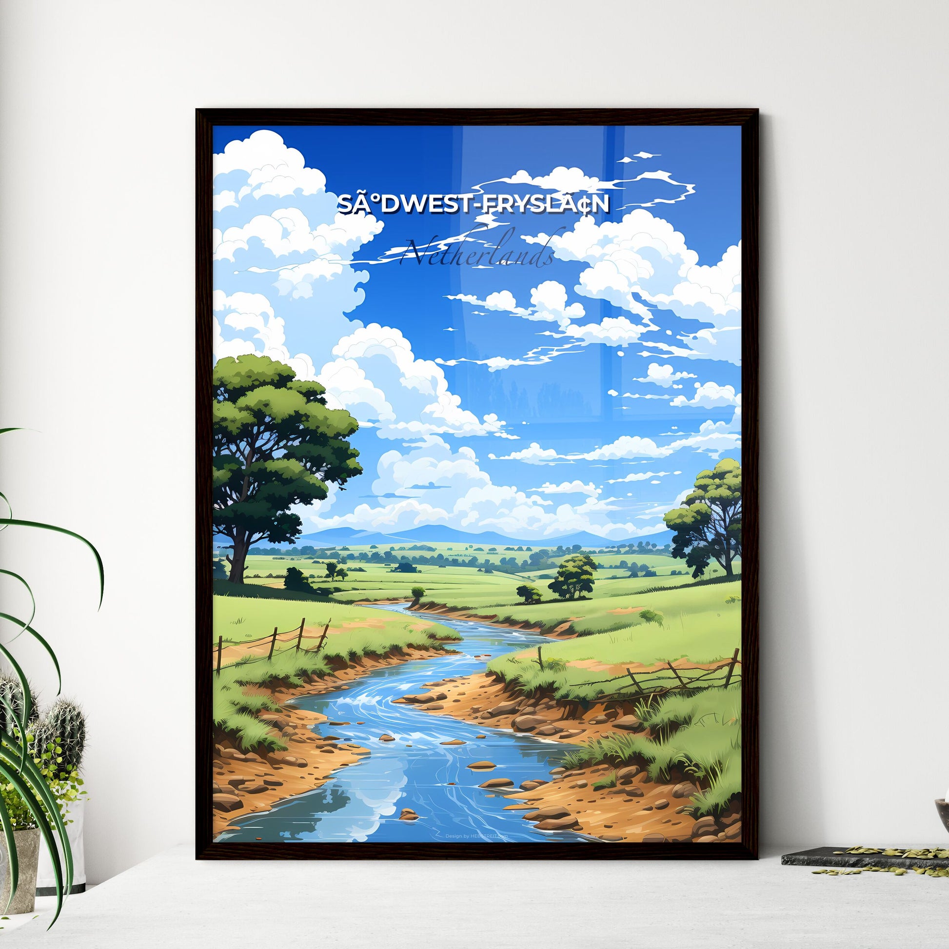 SãºDwest-Fryslã¢N, Netherlands, A Poster of a stream running through a grassy field Default Title