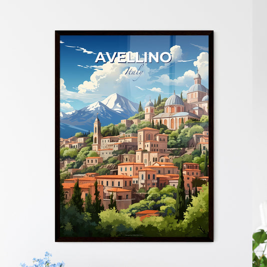 Avellino, Italy, A Poster of a city on a hill with trees and mountains in the background Default Title