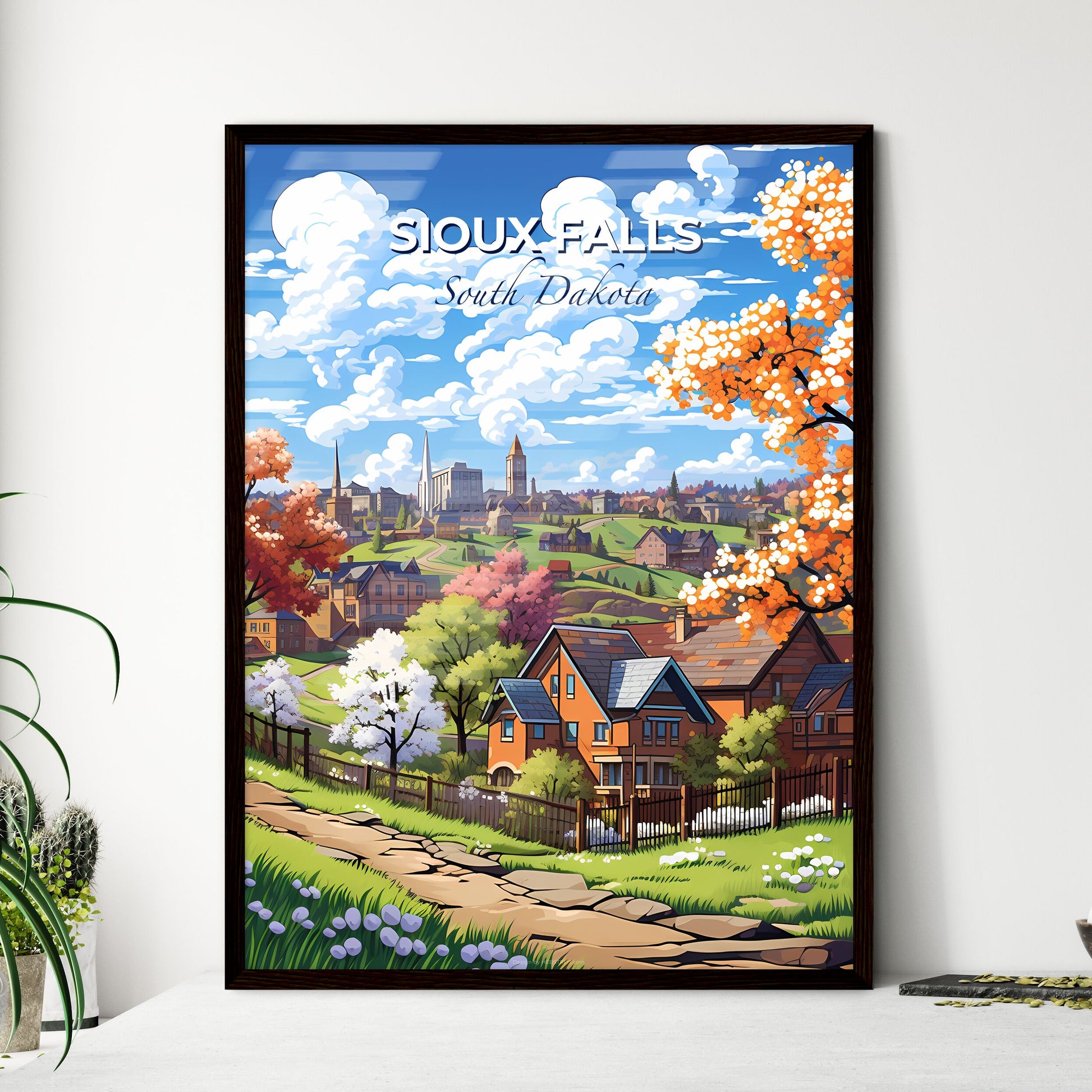 Sioux Falls, South Dakota, A Poster of a landscape of a town with trees and a fence Default Title