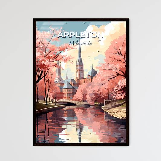 Appleton, Wisconsin, A Poster of a river with a bridge and trees with pink flowers Default Title