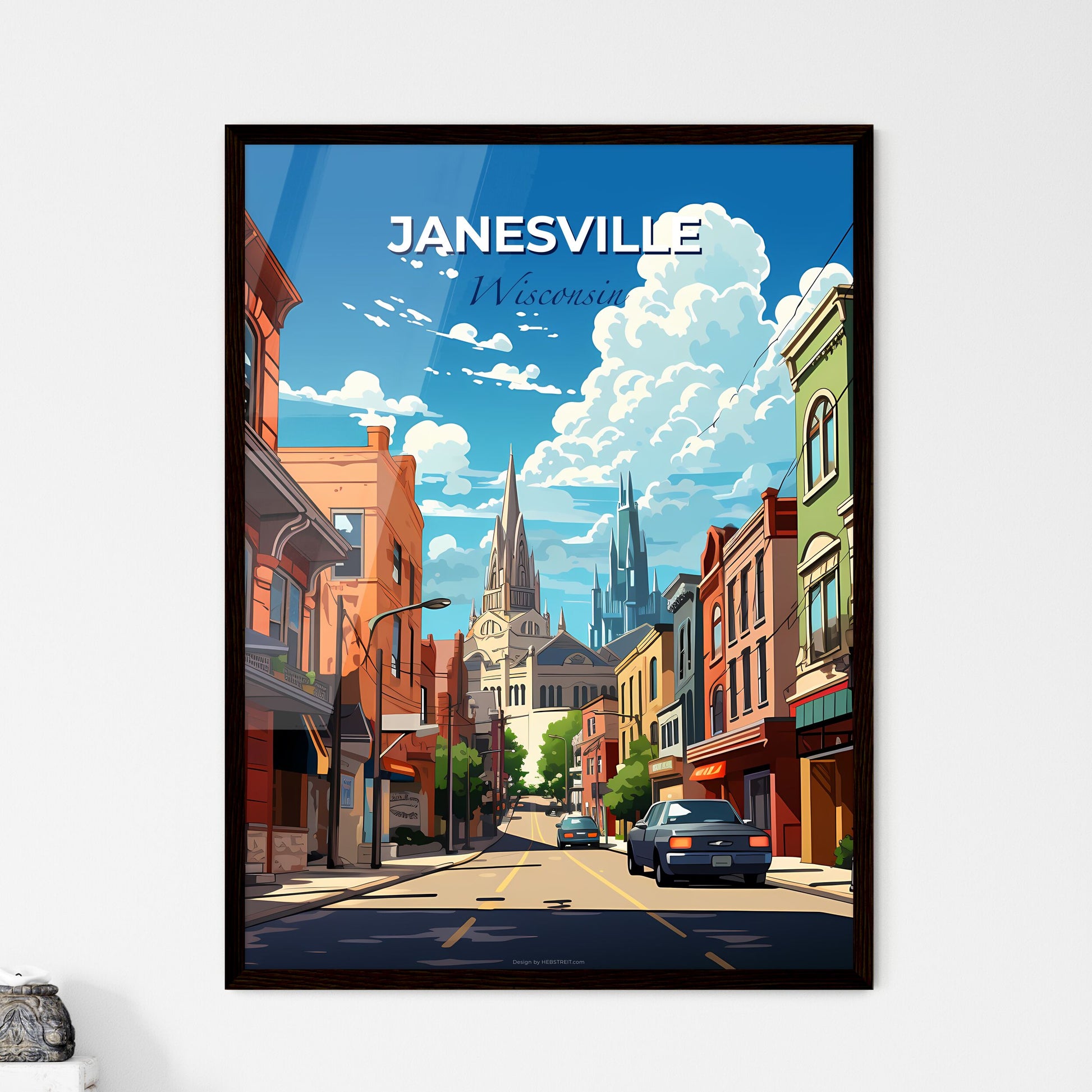 Janesville, Wisconsin, A Poster of a street with cars and buildings Default Title