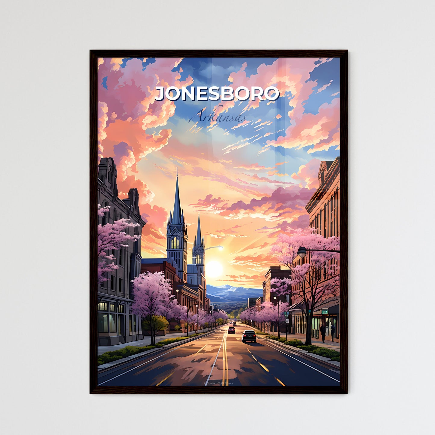 Jonesboro, Arkansas, A Poster of a street with trees and buildings and a sunset Default Title
