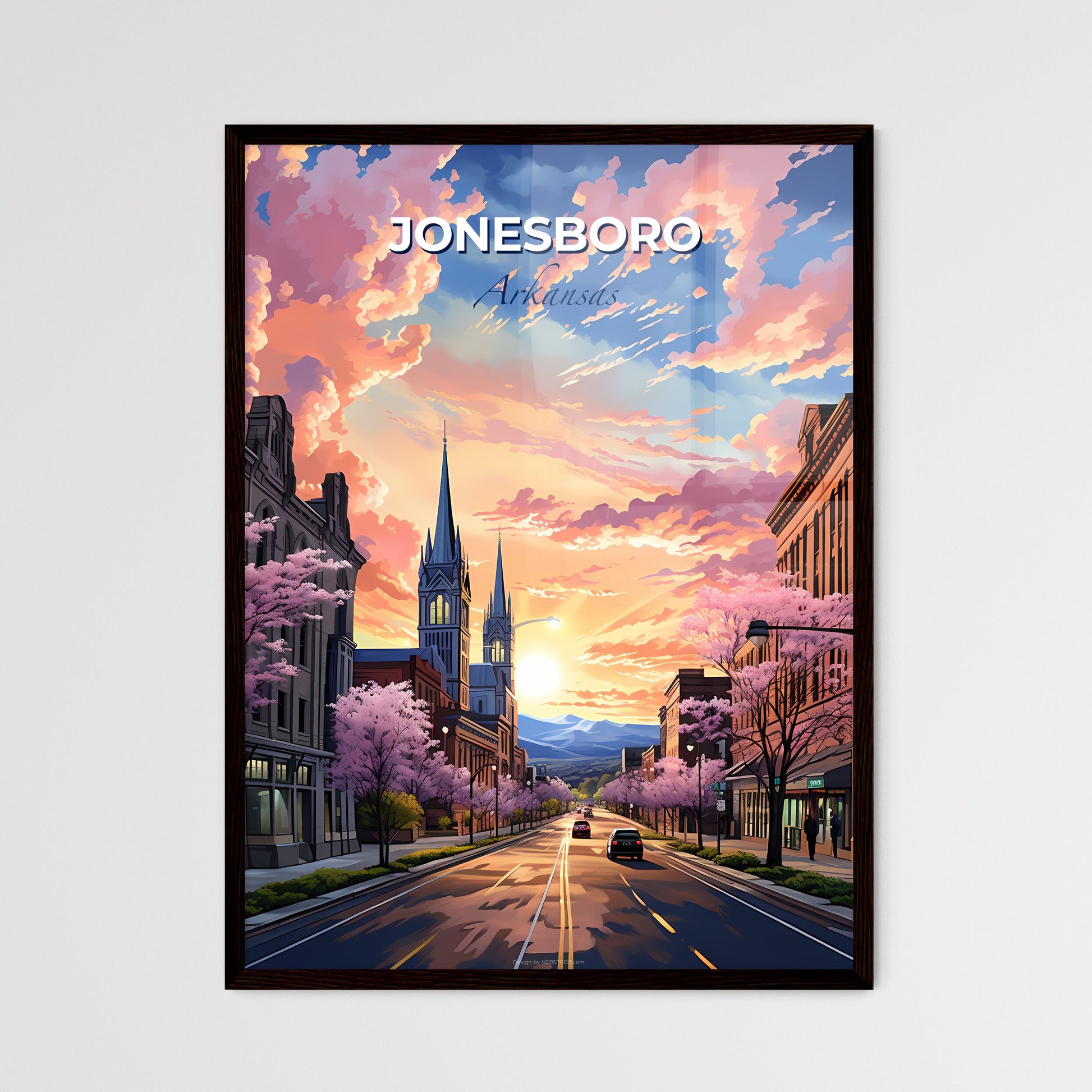 Jonesboro, Arkansas, A Poster of a street with trees and buildings and a sunset Default Title