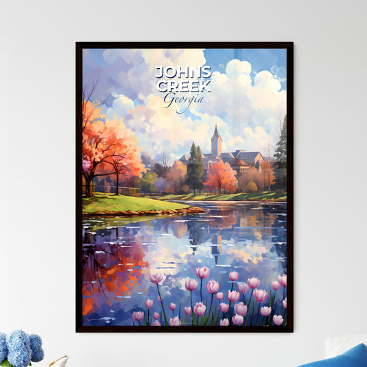Johns Creek, Georgia, A Poster of a lake with trees and flowers Default Title