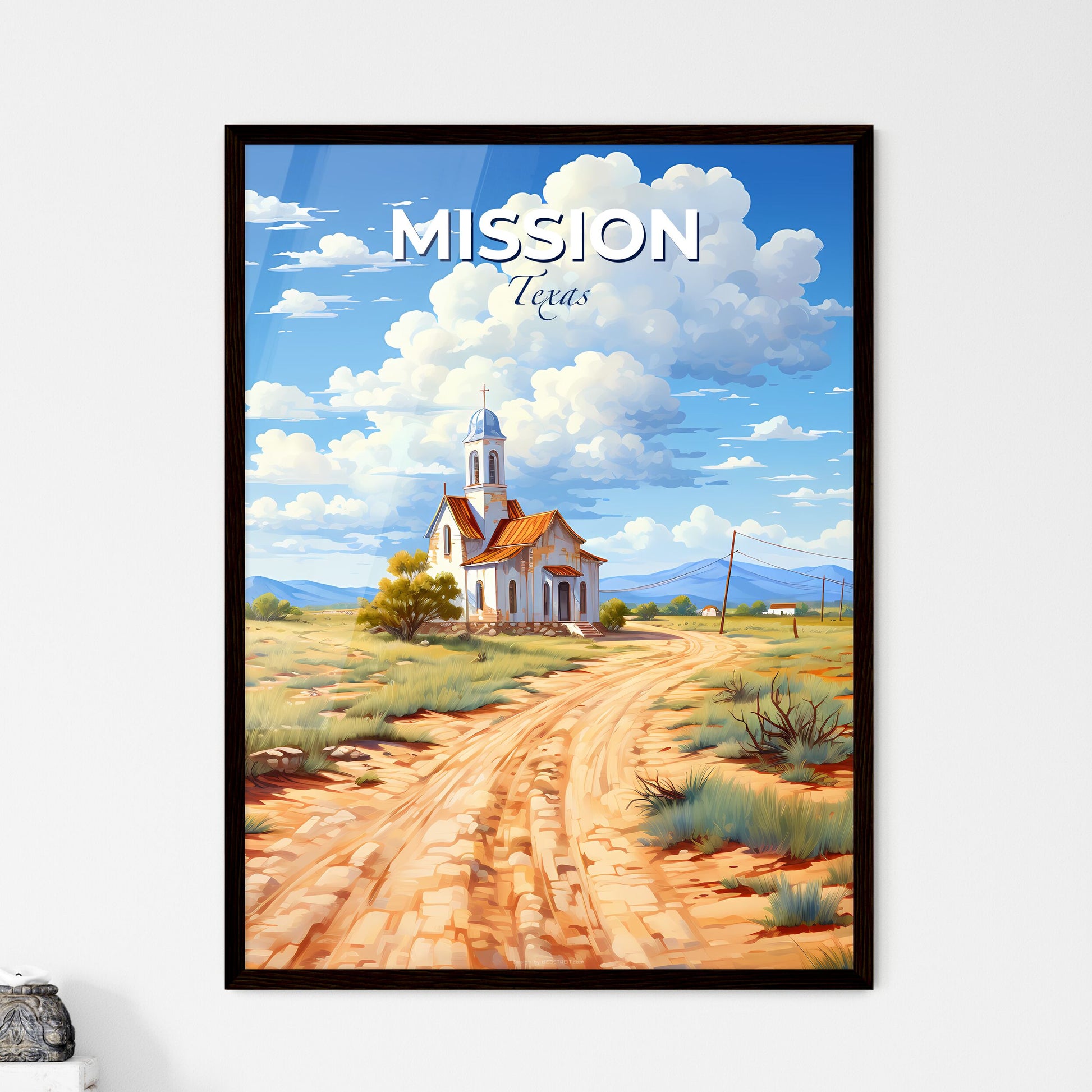 Mission, Texas, A Poster of a white building in a desert Default Title