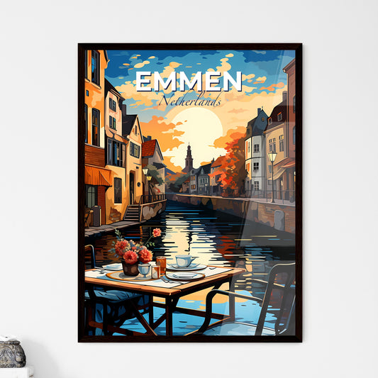 Emmen, Netherlands, A Poster of a table with flowers on it and a river in the background Default Title