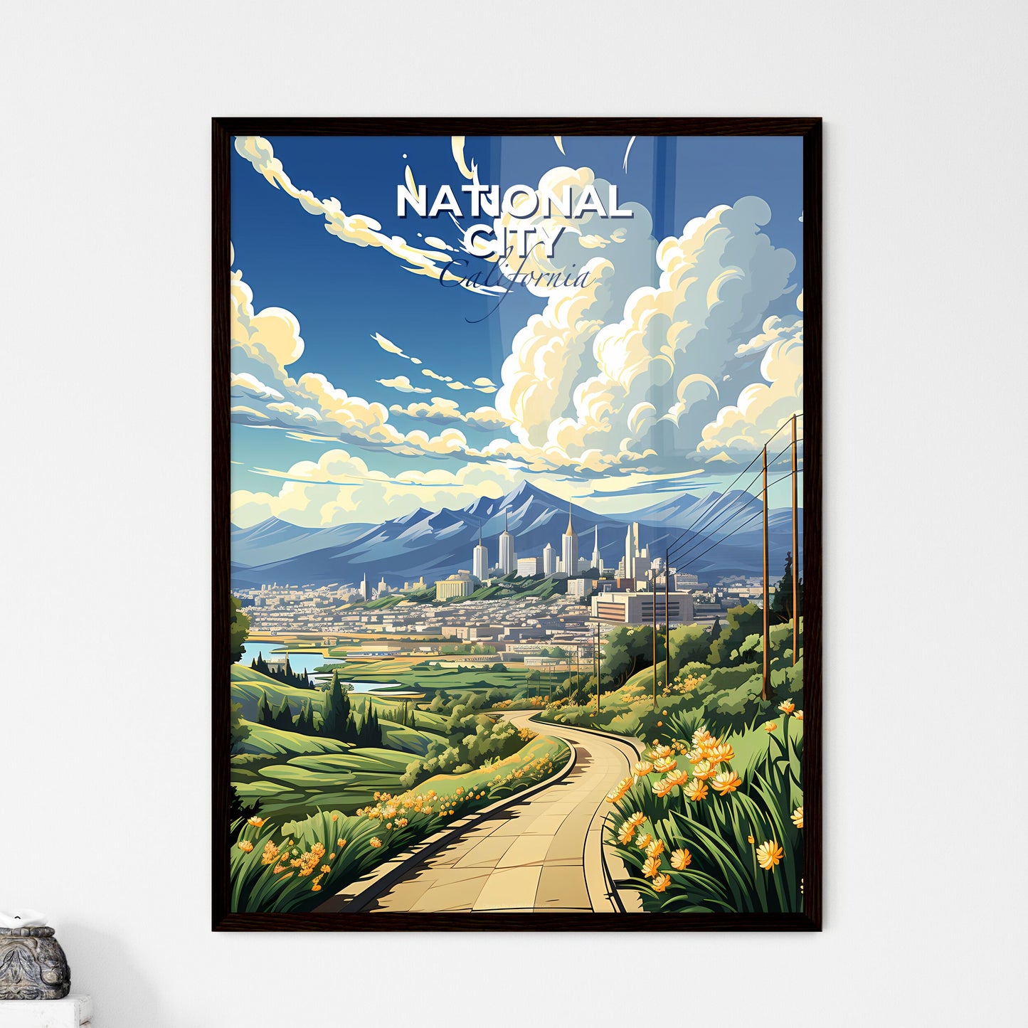 National City, California, A Poster of a landscape with a road and mountains and a city Default Title